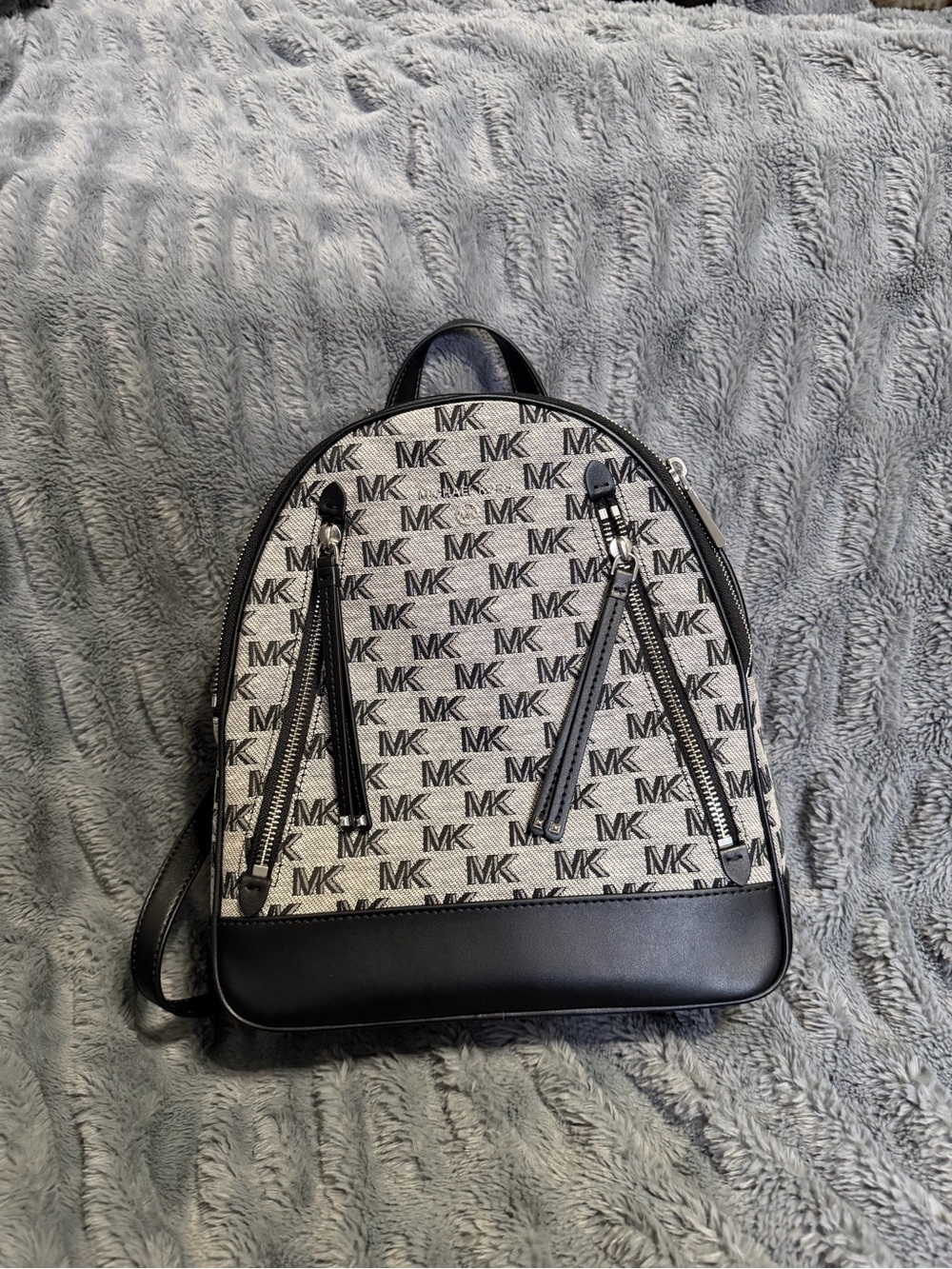 Michael Kors Black and White MK Logo Backpack